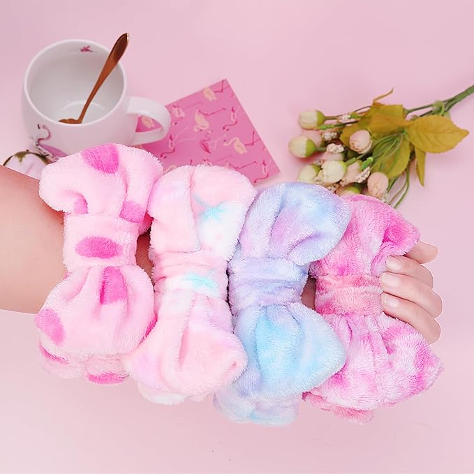 12pcs Spa Headband Soft Bowknot Spa Hair Band Coral Fleece Headband Makeup Headbands for Face Washing Skin Care Shower Yoga Headwraps for Women Girls (Pattern C)