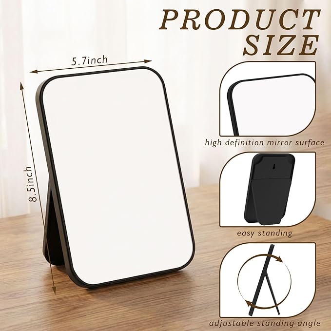 12 Pack Desktop Makeup Mirror Bulk 90° Adjustable Portable 8" Vanity Table Mirror with Stand, Folding Travel for Makeup Party Spa Party, Women, Cosmetics Personal Beauty (Black)