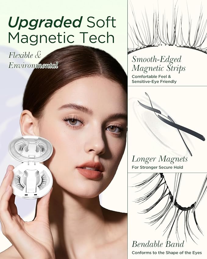 BEYELIAN Magnetic Eyelashes with Applicator, Upgrade Soft Magnetic Lashes Portable Magnetic Eyelashes Natural Look, Reusable, No Glue Needed Fales Eyelashes JH067 (All-In-One & Comfortable)