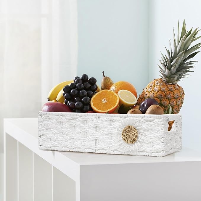 Toilet Paper Basket for Tank Top Bathroom Decor Baskets for Organizing Bathroom Tray for Counter Storage Basket for Bathroom Organizer-White