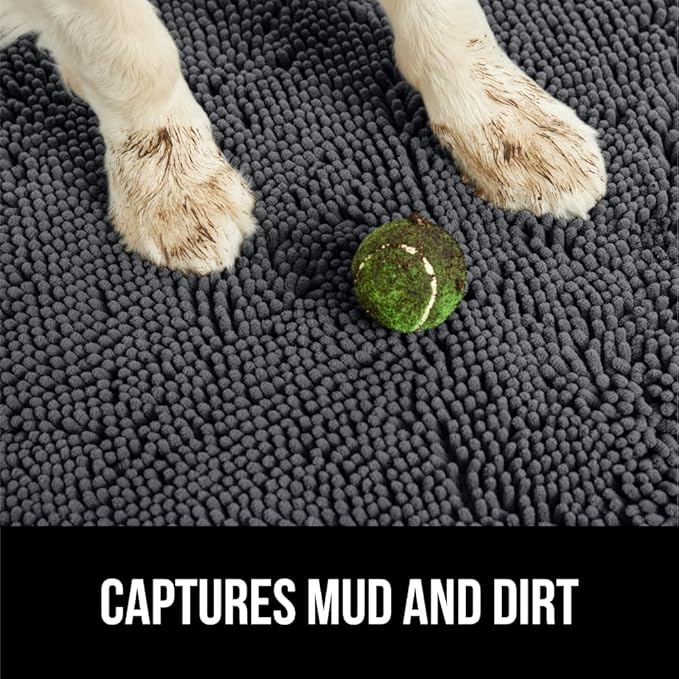 GORILLA GRIP SoakSTOPPER Dog Door Mat, 48x30 Machine Washable Rug Absorbent Doormat Captures Moisture Mud Dirt, Quick Dry Soft Chenille Entryway Rugs Indoor Entrance Mats for Dog Paws, Charcoal