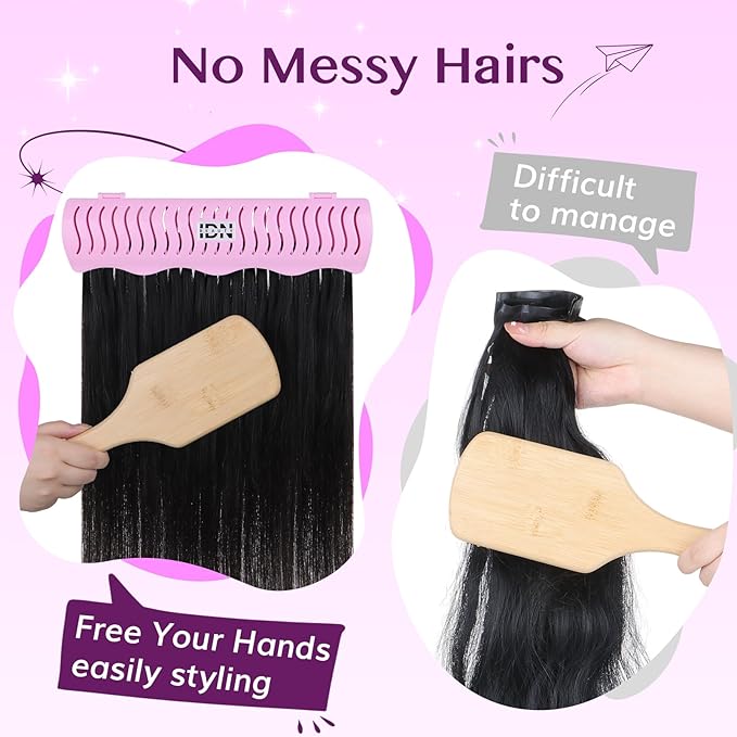 IDN BEAUTY Hair Extension Holder Stand for Styling, 4 Installation Modes With Tool, Hair Extension Holder Designed to Securely Hold Your Extensions for Washing, Styling, Packing and Storing (Pink)