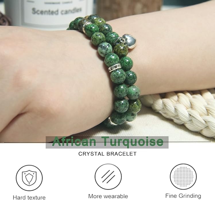 2Pcs Healing Crystal Bracelets for Women Handmade Beaded Bracelet Healing Prayers Crystal 8mm Natural Stone Beads Bracelet Stress Relief Get Well Soon Gifts