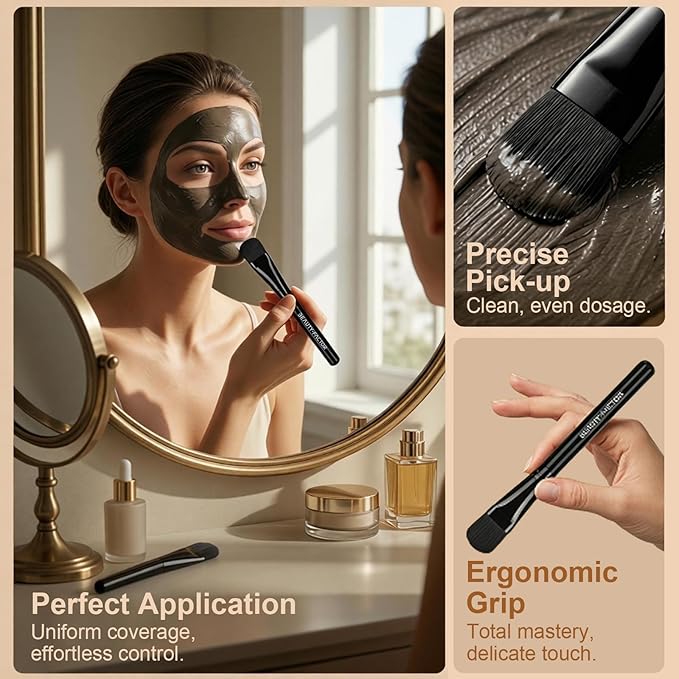 Facial Mask Application Tool for Even Coverage, Face Mask Brush Applicator Tools | Soft Hair | Facial Tool | Easy to Clean | All Skin Types for Mixed Clay Mask, Mud, DIY Gels, Charcoal（Black)