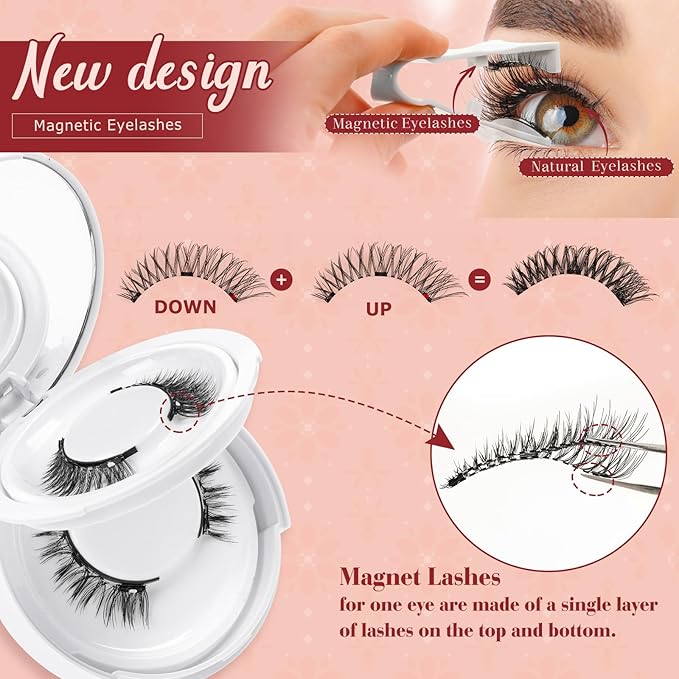 Higu clace Magnetic-Eyelashes with Applicator 2 Pairs Magnetic-Lashes Natural Look Wispy Magnet Lashes Easy to Wear and Remove（DJCX-C+N）