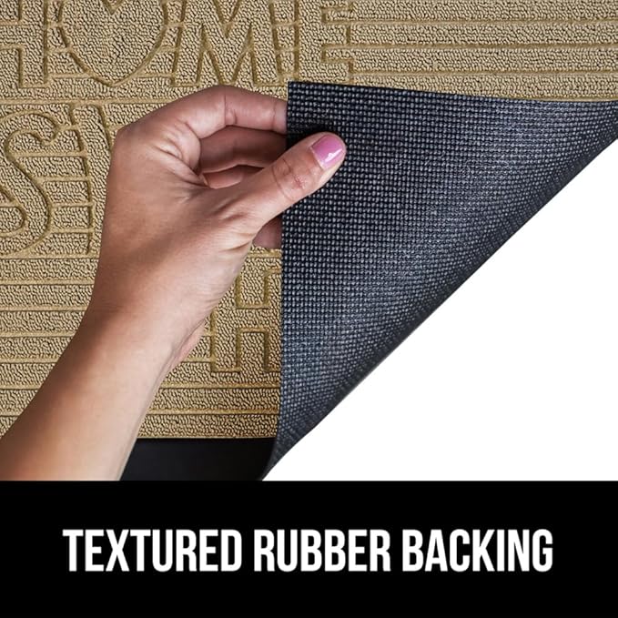 GORILLA GRIP 100% Waterproof All-Season WeatherMAX Doormat, US Designed Natural Rubber, Stain and Fade Resistant, Low Profile Indoor Outdoor Door Mats, Easy Clean Patio Mat, 17x29, Home Sweet Home
