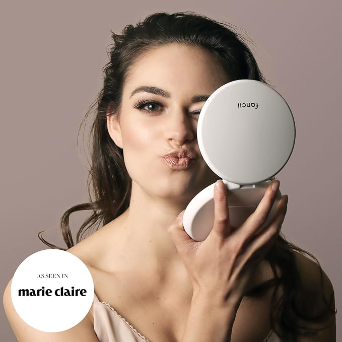Fancii LED Lighted Travel Makeup Mirror, 1x/10x Magnification - Daylight LED, Compact, Portable, Large 5" Wide Illuminated Folding Mirror (Lumi) (White)