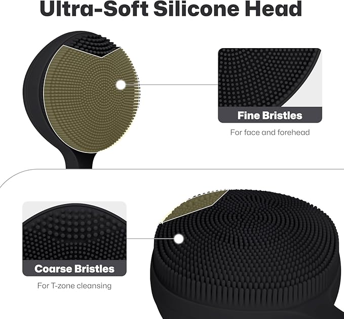 PRITECH Facial Cleansing Brush with 42° Constant‑Temperature Heating – Rechargeable Silicone Face Scrubber for Deep Pore Cleaning, Waterproof Vibrating Exfoliator for Women & Men (Black)