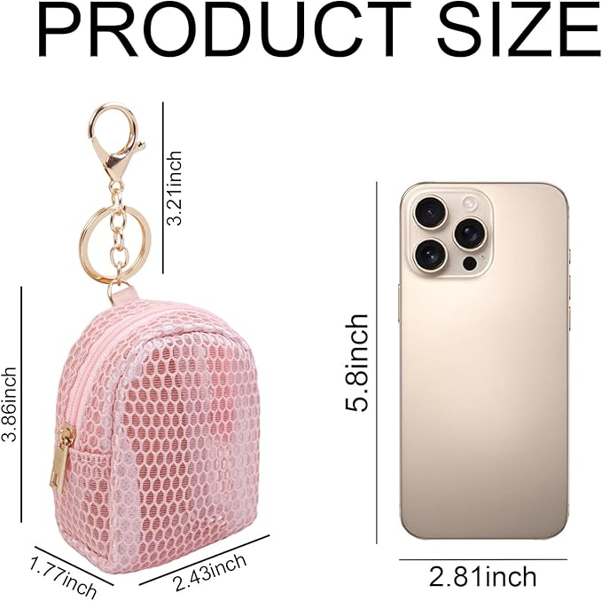 4Pcs Mini Backpack Keychain,Cute Cosmetic Bag for Women,PU Leather Makeup Bag Key Pocket Lipstick Bag Card Holder Data Cable Organizer Zipper Pouch (Mesh Cosmetic Bag)