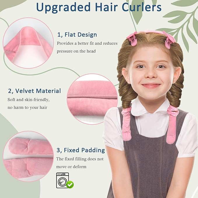Hair Curlers to Sleep In, No Heat Curling Headband, Soft Overnight Curls Headband with Satin Bonnet, Non Heat Hair Curler Rollers Wrap Set for Women Girl Long Hair, 10 PCS with Gift Box -Pink
