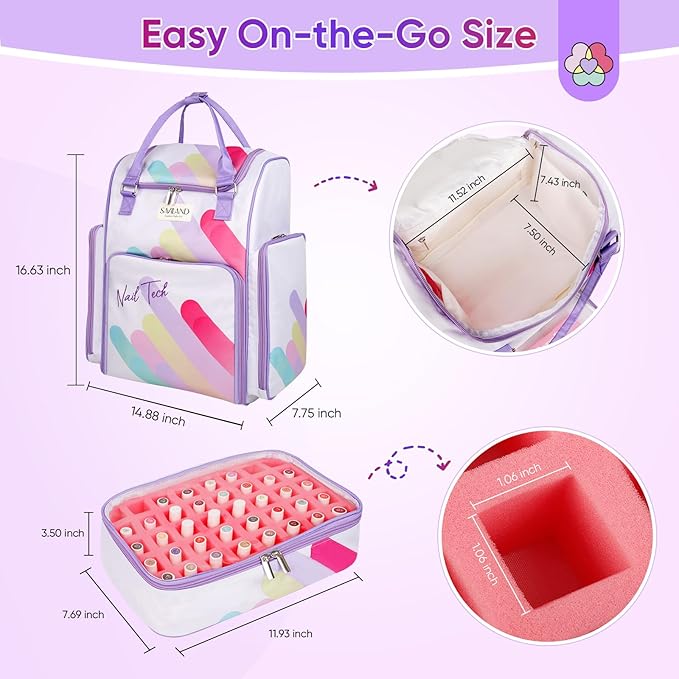 SAVILAND Nail Polish Organizer Bag: 33L Large Nail Bag Organizer Case Holds 80 Bottles (15ml/0.5 fl.oz) and Nail Lamp Travel Nail Supply Organizer Holder Nail Organizers and Storage Bag for Nail Tech