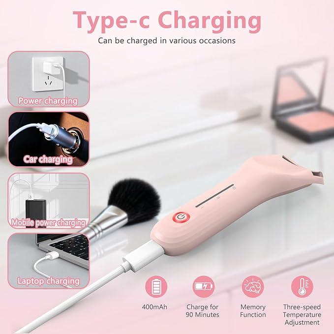 KOKABI Heated Eyelash Curler for Women, Mini Electric Lash Curler with 10S Heat 3S Style 24H Lift for Long, 3 Adjustable Temp & USB-C Rechargeable, Ergonomic Design, Travel-Friendly Makeup Tool Gift