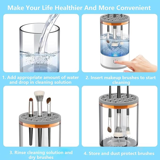 Electric Makeup Brush Cleaner Efficient Deep Cleaning and Drying of Mmake-Up Brushes Portable Automatic USB Cosmetic Brushes Cleaner Tool for All Size Beauty Makeup Brush Set(Grey)