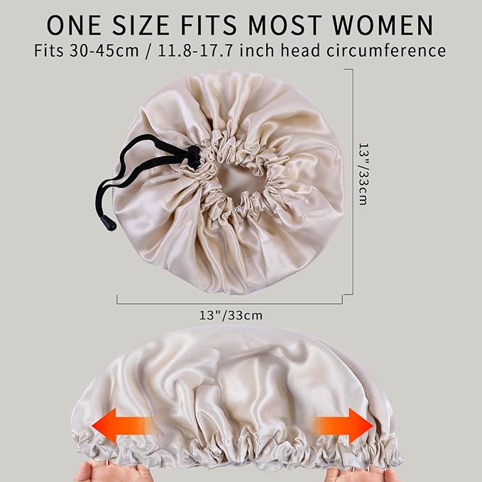 RedJoe 22 Momme 100% Mulberry Silk Bonnet Hair Wrap for Sleeping, Adjustable Silk Scrunchies Sleep Cap for Women Men Hair Care, Head Scarf Night Caps with Elastic Stay On Head, 1Pc(Beige,Beige)