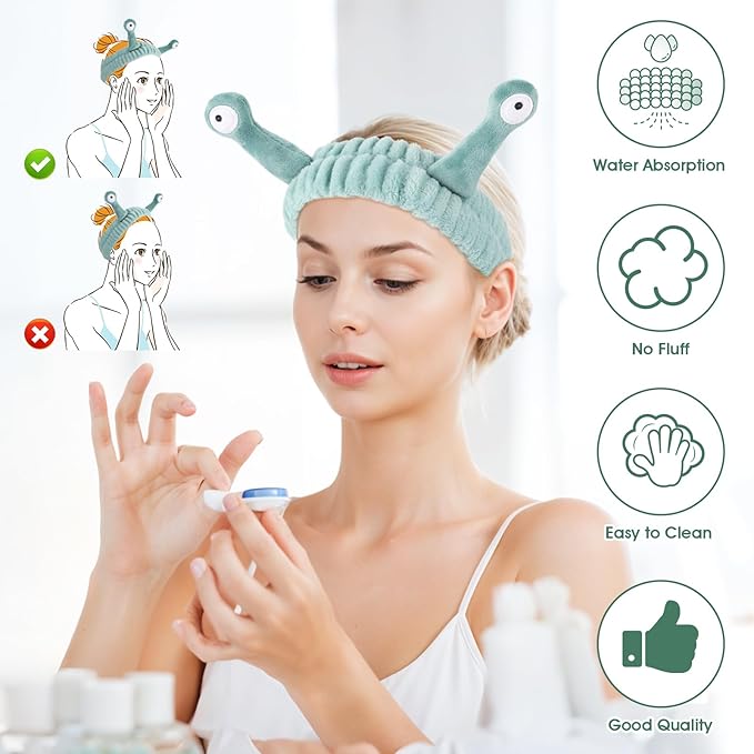 10PCS Headband for Washing Face, Cartoon Cute Flannel Skincare Headbands, Palm and Snail Spa Headband, Elastic Hair Bands Creative Hair Accessories