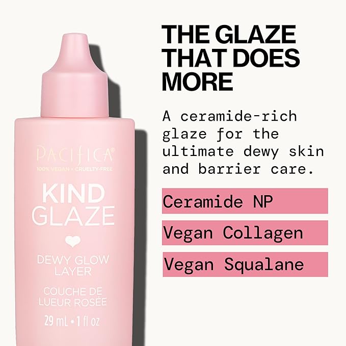 Pacifica Makeup Primer – Kind Glaze Dewy Glow Layer, Hydrating Primer with Vegan Collagen, Squalane & Ceramides for Soft-Focus Radiance, Vegan & Cruelty-Free, 1 fl oz