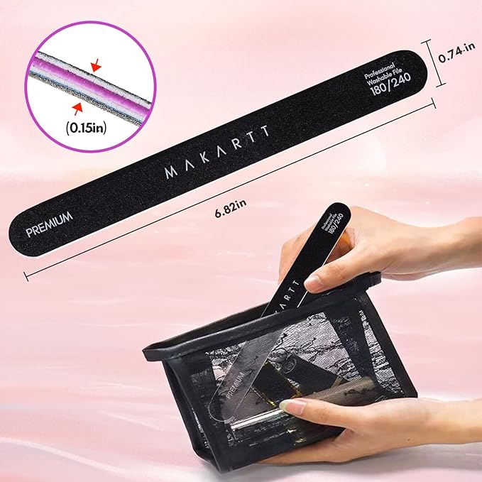 Makartt Nail File, 180/240 Grit Emery Boards for Nails, 10pcs Professional Washable Dual Sides Filer Kit for Natural Nails, Gentle Filing & Ultra-Fine Shining Manicure Tools