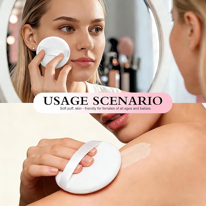 2 Piece Dusting Powder Container with Puff - Large Body Powder Puff and Container, Crystal Glass Powder Container with Puff Soft Velour Washable Reusable Face & Body Use (Dazzling)