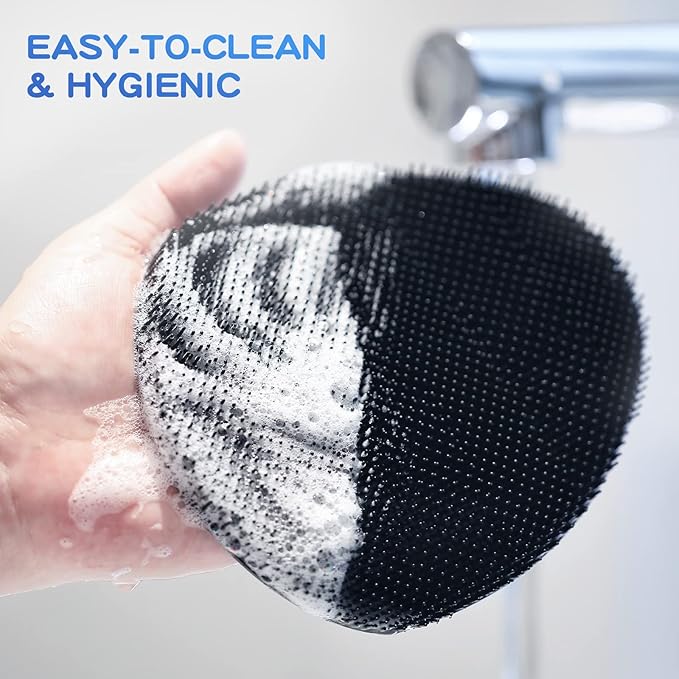 Manmihealth Soft Silicone Shower Brush, Super-Lathering and Deep-Cleaning Body & Face Scrubber, Gentle Exfoliating Bath Glove for All Skin Types(Black+Gray)