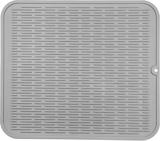 Silicone Dish Drying Mat for Multiple Usage,Easy clean,Eco-friendly,Heat-resistant Silicone Mat for Kitchen Counter or Sink,Refrigerator or Drawer Liner Grey 2XL 24 inches x 18 inches