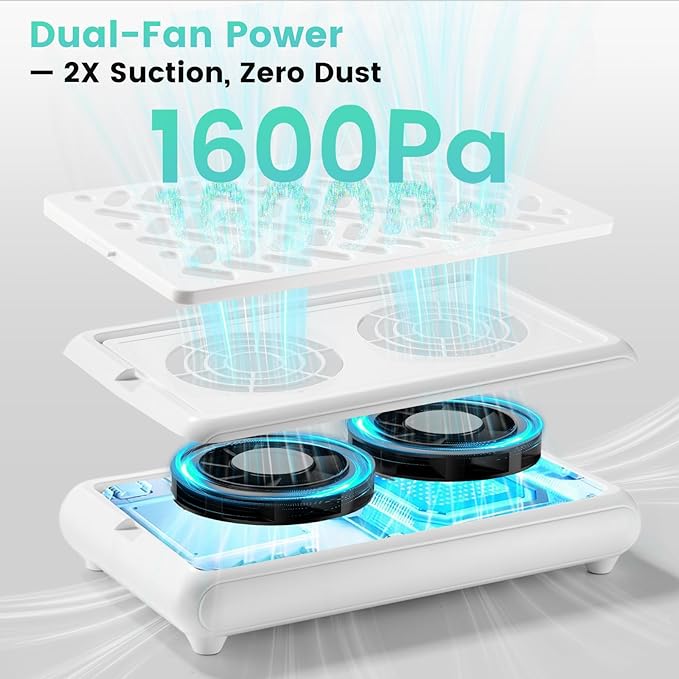 Nail Fan Dust Collector, Dual Fan Design Nail Vacuum Dust Collector with 30 Filter Papers & Cleaning Brush - Quiet, Powerful Suction for Salon & Home Use