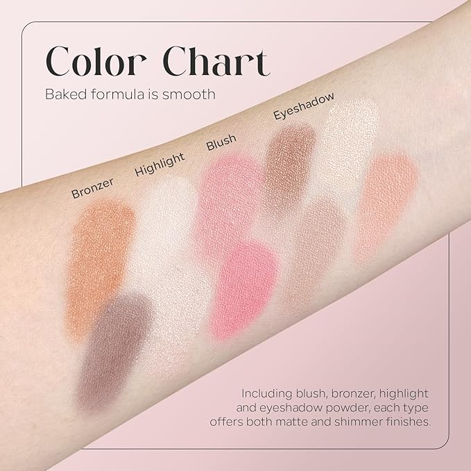10 Color The Best of the Baked Makeup Palette, Full Size 4-in-1 Baked Powder Palette with Blush, Highlighters, Bronzer and 4 Eyeshadows, Travel-Friendly Compact, Highly Pigmented, Long Lasting