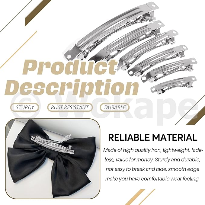 80Pcs 2.75 Inch French Barrette Hair Clips, 70mm Metal Hair Clips for DIY Hair Accessories Making