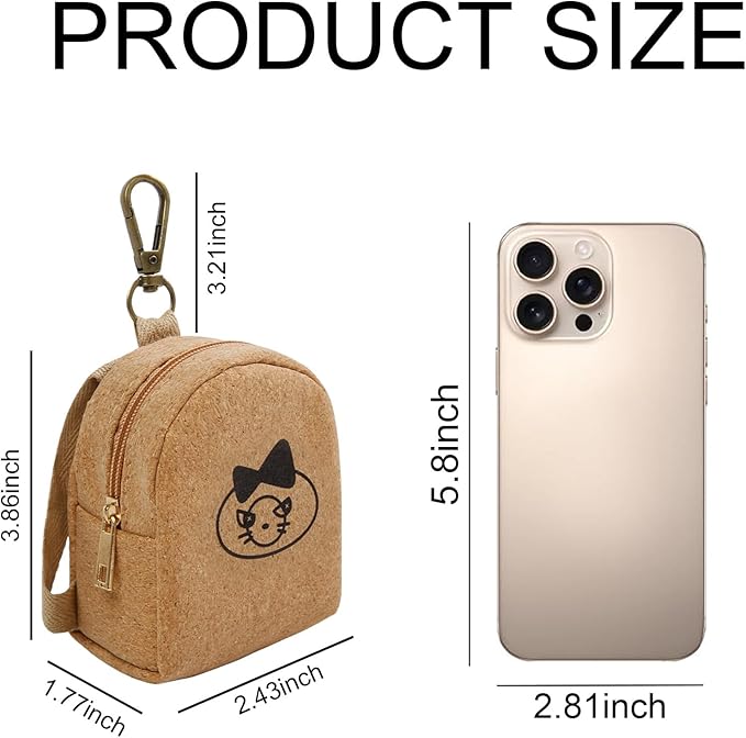 4Pcs Mini Backpack Keychain,Cute Cosmetic Bag for Women,PU Leather Makeup Bag Key Pocket Lipstick Bag Card Holder Data Cable Organizer Zipper Pouch (Brown Kraft Paper)