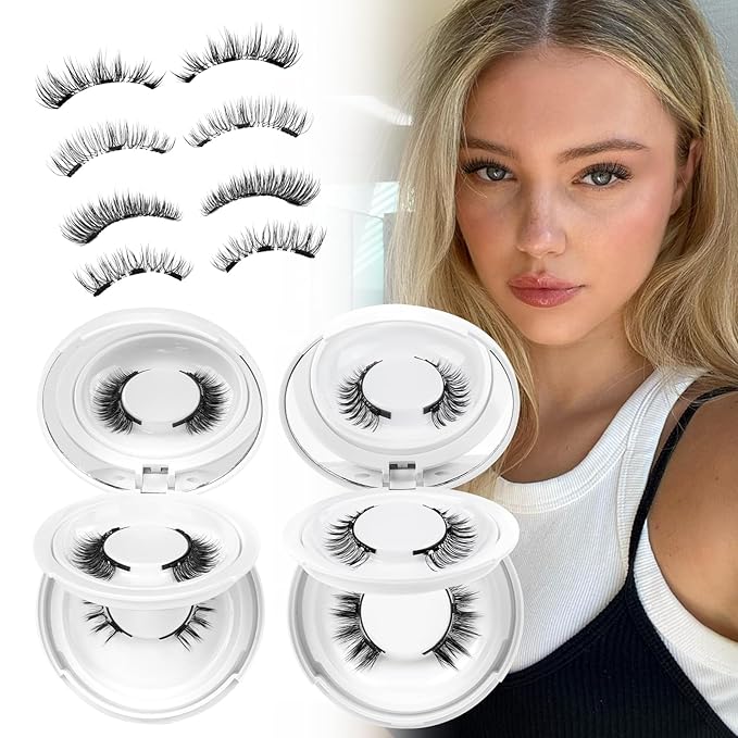 Higu clace Magnetic Eyelashes 4Pairs Magnetic Eyelashes with Applicator Soft Magnetic Lashes Natural Look Wispy Magnet Lashes Without Eyeliner Easy to Wear and Remove(DJCX-E02）