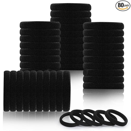 80pcs Black Thick Hair Ties for Women, 2.36 IN Large No Metal Ponytail Holders, Heavy Duty Elastic Hair Bands, Durable No Damage Hair Elastics for Thick & Curly Hair, Strong Hold
