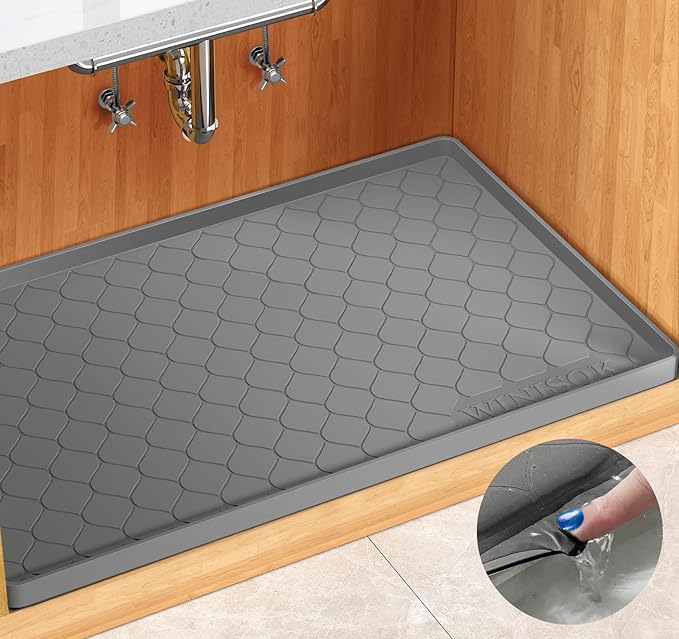 Silicone Under Sink Mat 25" x 19", kitchen Essentials and Gadgets, Shelf liner and Cabinet Protector, Home Organizers and Storage, Waterproof Bathroom Tray