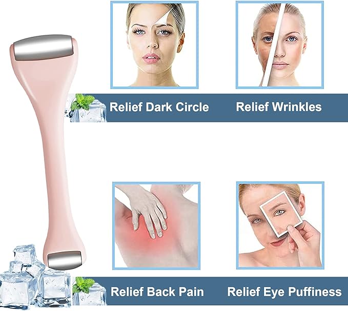 Mini Eye Ice Roller for Eyes Puffiness - Facial Ice Roller and Mini Roller 2 in 1 - Massager for Migraine Relief Tighten Pores Under-Eye Pain Relief - Reduce Wrinkle Puffy for Face Arms (Pink)