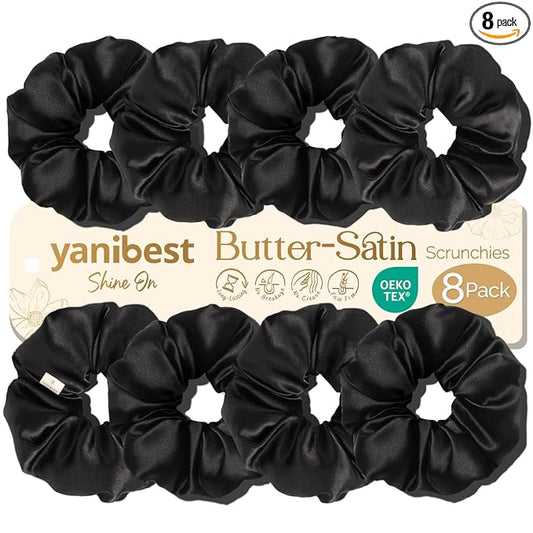 Yanibest 8 Pcs Satin Scrunchies - Silk Scrunchies Ponytail Holders, Soft Satin Hair Ties No Damage, Hair Accessories for Women