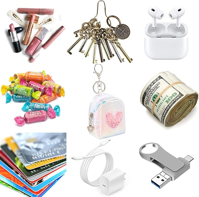 4Pcs Mini Backpack Keychain,Cute Cosmetic Bag for Women,TPU Clear Makeup Bag Key Pocket Lipstick Bag Card Holder Data Cable Organizer Zipper Pouch (Heart Shape)