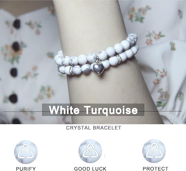2Pcs Healing Crystal Bracelets for Women Handmade Beaded Bracelet Healing Prayers Crystal 8mm Natural Stone Beads Bracelet Stress Relief Get Well Soon Gifts