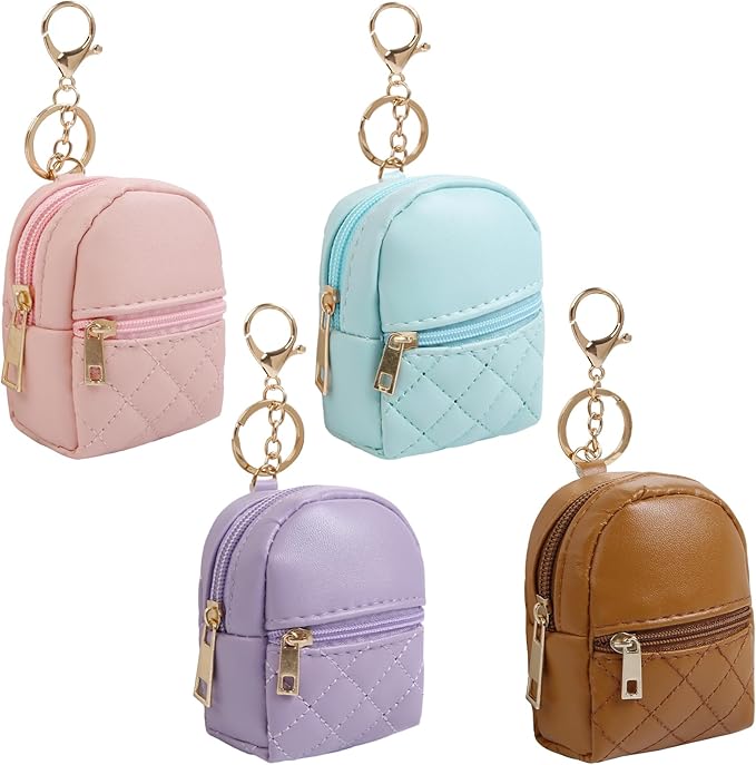 4Pcs Mini Backpack Keychain,Cute Cosmetic Bag for Women Christmas Gifts for Grandkids,PU Leather Makeup Bag Key Pocket Lipstick Bag Birthday Gifts for 4 5 6 7 8 9 10 11 12 Year Old Girls