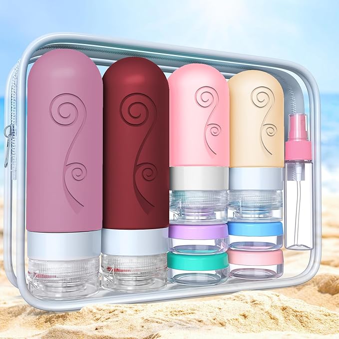 vodvob 16 Pack Travel Bottles Set for Toiletries, TSA Approved Travel Containers Leak Proof Silicone Squeezable Travel Accessories 2oz 3oz for Shampoo Conditioner Lotion Body Wash (BPA Free) (pink)