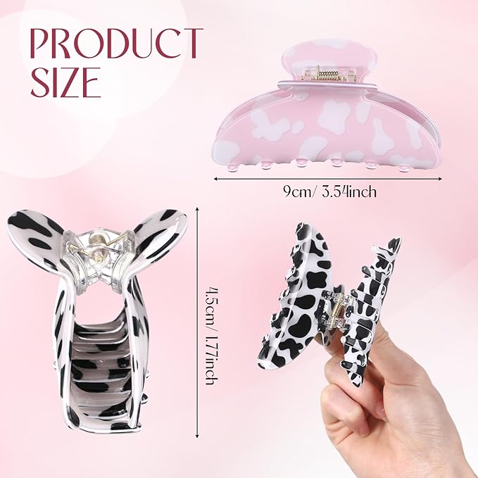 8 Pcs Large Acrylic Hair Claw Clips for Women Non-slip Strong Hold Jaw Clamps for Thick Thin Hair(Glossy,Dairy Cow Color)