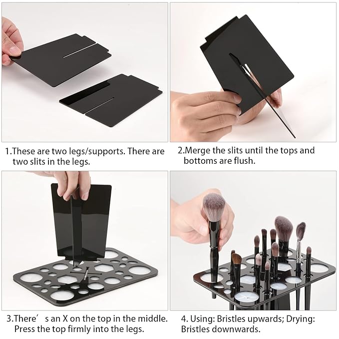 Brush Drying Rack, Brushes Dryer, Collapsible 28 Slot Acrylic Brush Holder Stand Tree Tray Support Display for Makeup Lovers Artist Nail Paint Brushes, Grey