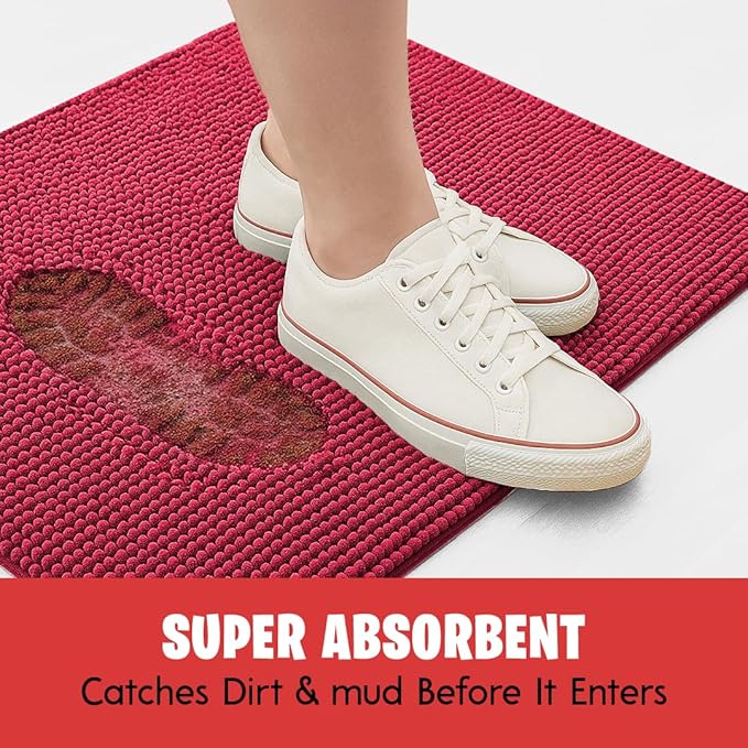 MudGuard Mat™ Dog Door Mat for Muddy Paws, Super Absorbent Microfiber, Non-Slip Indoor Mat, Quick Dry Chenille Mud Mat for Dogs & Entryway, Washable, Red 24" x 60"