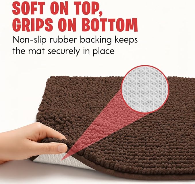 MudGuard Mat™ Dog Door Mat for Muddy Paws, Super Absorbent Microfiber, Non-Slip Indoor Mat, Quick Dry Chenille Mud Mat for Dogs & Entryway, Washable, Choco 24" x 60"