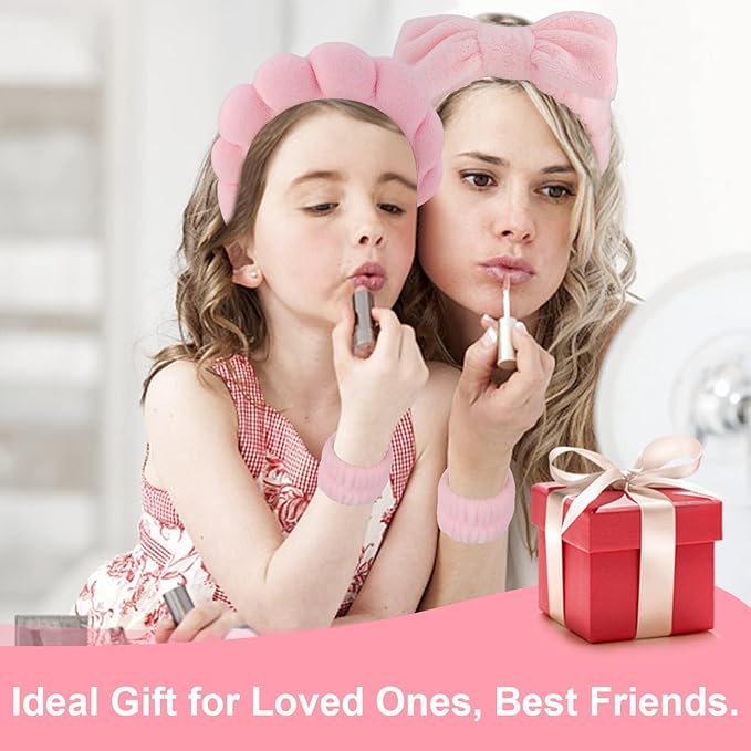 Canitor Spa Headband Wrist Bands Set with Hair Clips Skincare for Washing Face Skin Care Makeup Preppy Tween Teen Girl Gifts Cute Trendy Stuff Hair Accessories for Women (pink)
