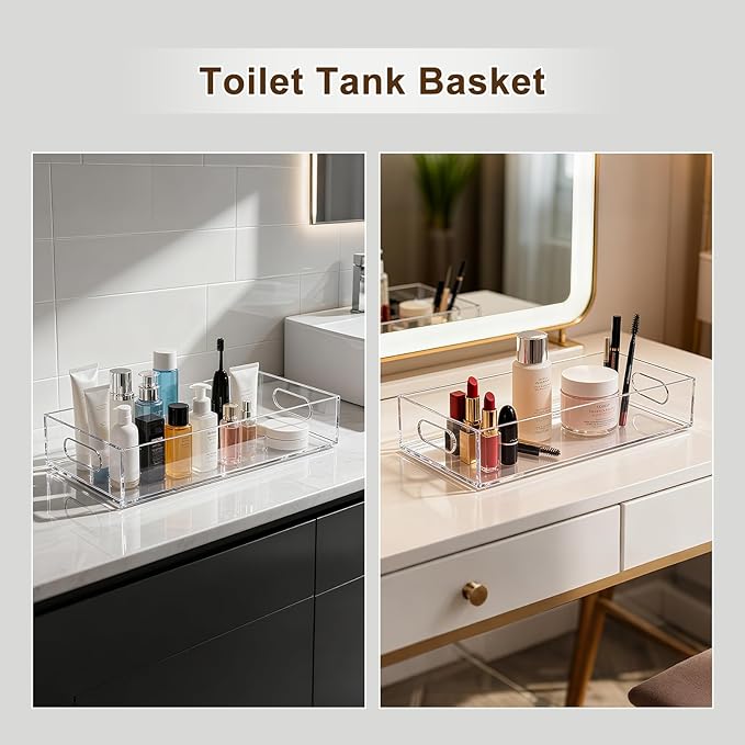 Acrylic Tray 2 PCS Toilet Tank Tray Toiletpaper Basket Back of Toilet Organizer,for Bathroom Organization Clear Decor and Countertop Storage