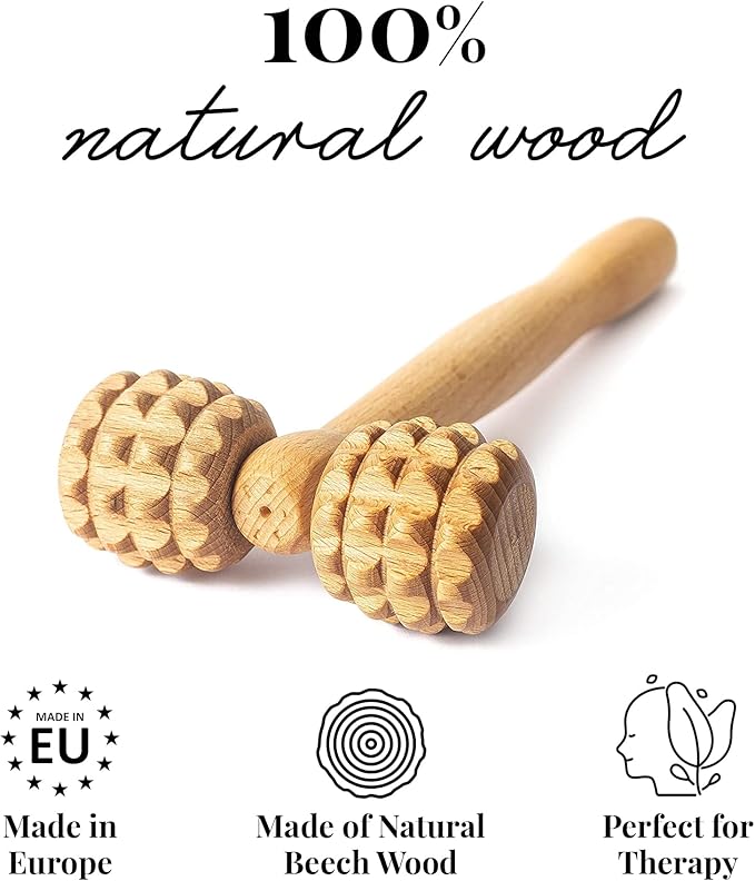 tuuli Accessories - T-Shape Massage Roller, Body and Face Roller, Multi-Functional Facial Massager, Helps Ease Muscle Tension and Supports Skin Health, Wooden Roller Massager Tool