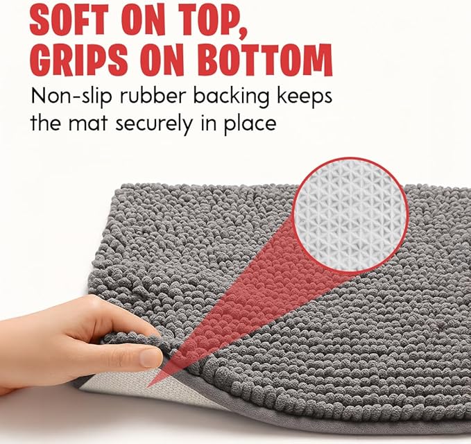 MudGuard Mat™ Dog Door Mat for Muddy Paws, Super Absorbent Microfiber, Non-Slip Indoor Mat, Quick Dry Chenille Mud Mat for Dogs & Entryway, Washable, Grey 19" x 30"