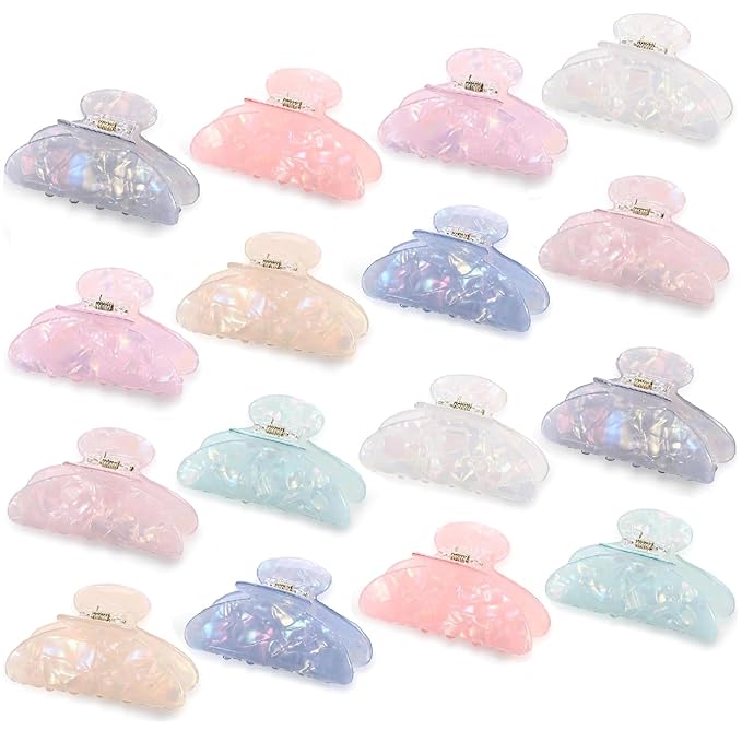 16 Pcs Large Acrylic Hair Claw Clips Bulk for Women Christmas Birthday Gift Fashion French Style Cute Hair Accessories Non-slip Hold Claw Clip for Thick Thin (3.19 Inch,Mermaid Princess Color)