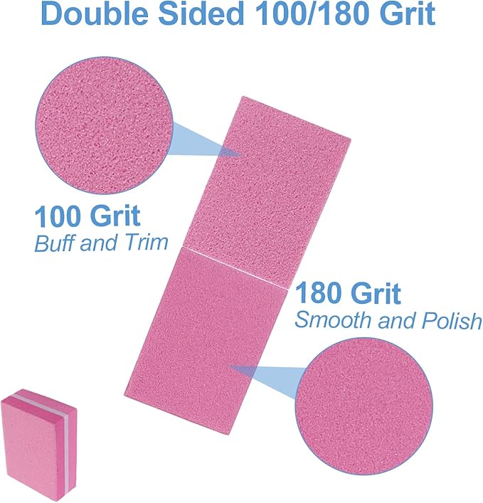 Nail Buffers (100 Pack), Mini Buffer Block Nail File for Acrylic and Natural Nails, 100/180 Grit Nail Buffer Block Bulk Buffing Blocks for Nail Buff Professional Manicure File Blocks Set Hot Pink