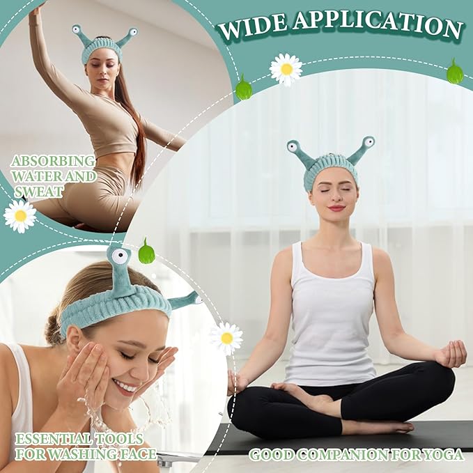 10PCS Headband for Washing Face, Cartoon Cute Flannel Skincare Headbands, Palm and Snail Spa Headband, Elastic Hair Bands Creative Hair Accessories
