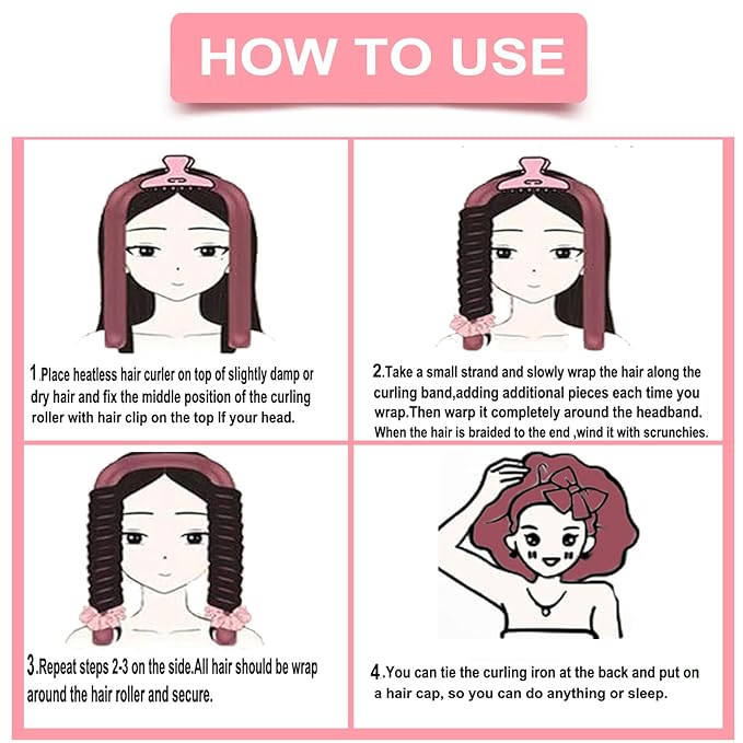 Satin Heatless Hair Curler Set, Heatless Curls Overnight, Hair Rollers for Soft Curls, No Heat Curlers to Sleep in, Curling Rod Headband with Hair Bonnet & Clip & Scrunchies (Travel Packing)