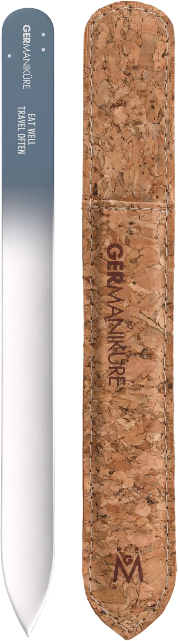 GERMANIKURE Glass Nail File in Cork Sleeve - Eat Well Travel Often - Professional Crystal Nail File for Natural Nails - Ideal Manicure & Pedicure Tool for Smooth, Easy Shaping - Nail Care Gift